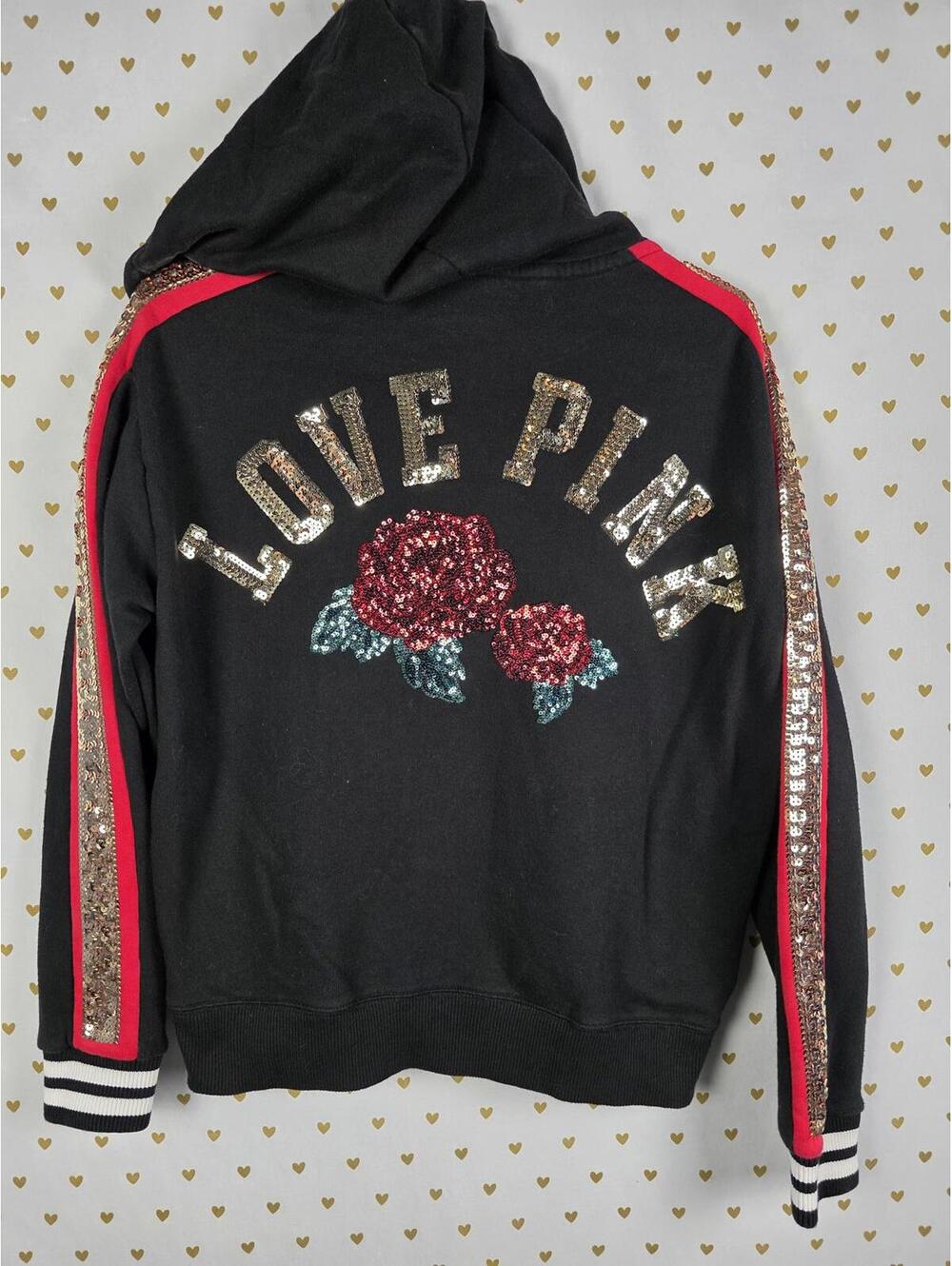 Victorias Secret Pink BLING Special Edition ROSE Sequined Hoodie Sweater Small